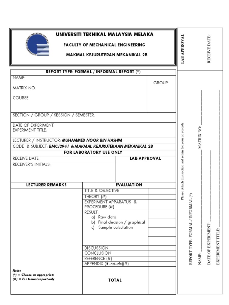 Mechanical Engineering Lab Report Template | PDF | Experiment | Science