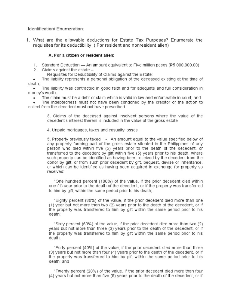 Allowable Deduction | PDF | Estate Tax In The United States | Tax Deduction