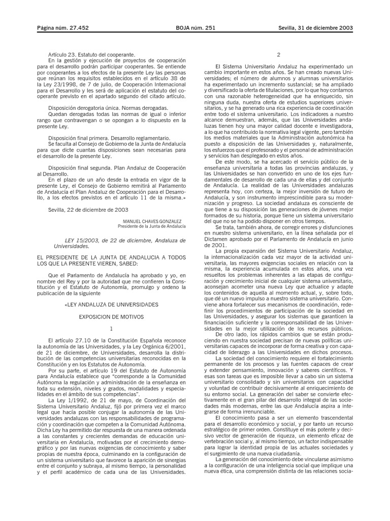Ley Andaluza de Universidades PDF PDF Universidad Universidad pública