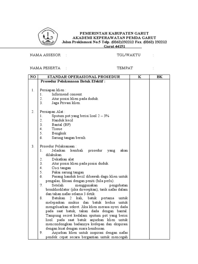 SOP Batuk efektif SOP Batuk efektif