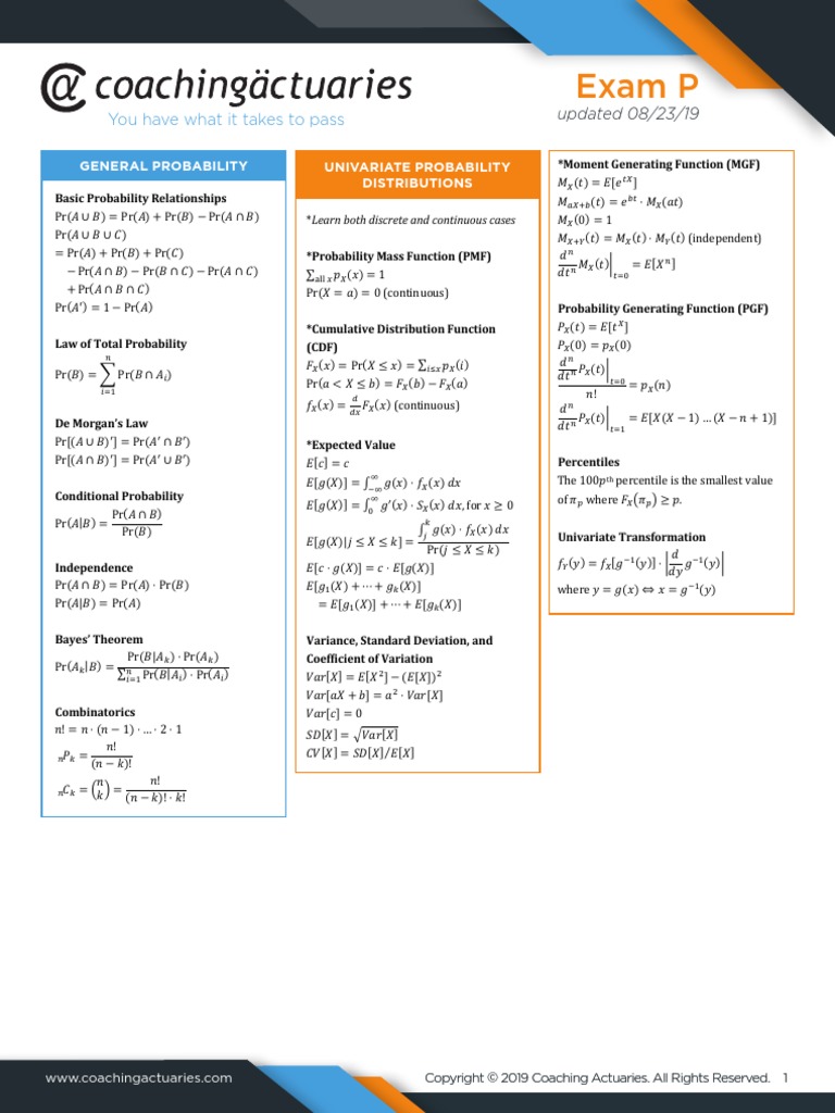 P Formula Sheet PDF | PDF | Statistical Analysis | Teaching Mathematics