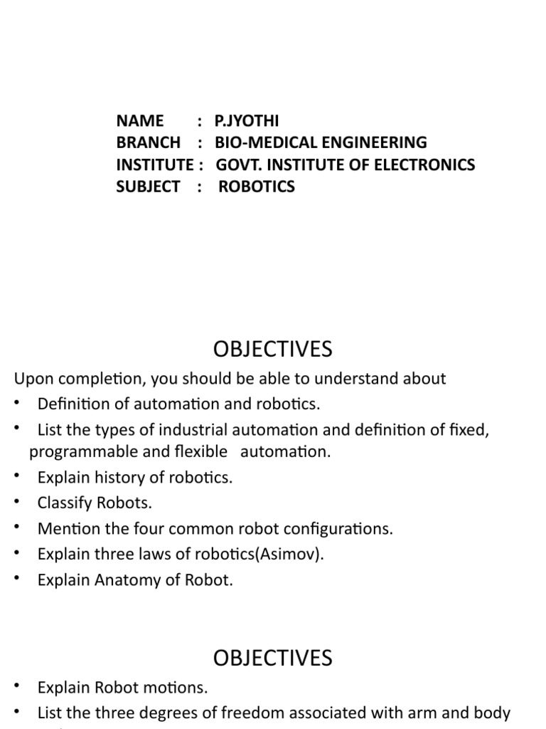 Overview of Robotics and Automation | PDF | Automation | Robot