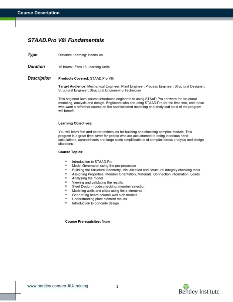 Course STAAD - Pro V8i Fundamentals | PDF
