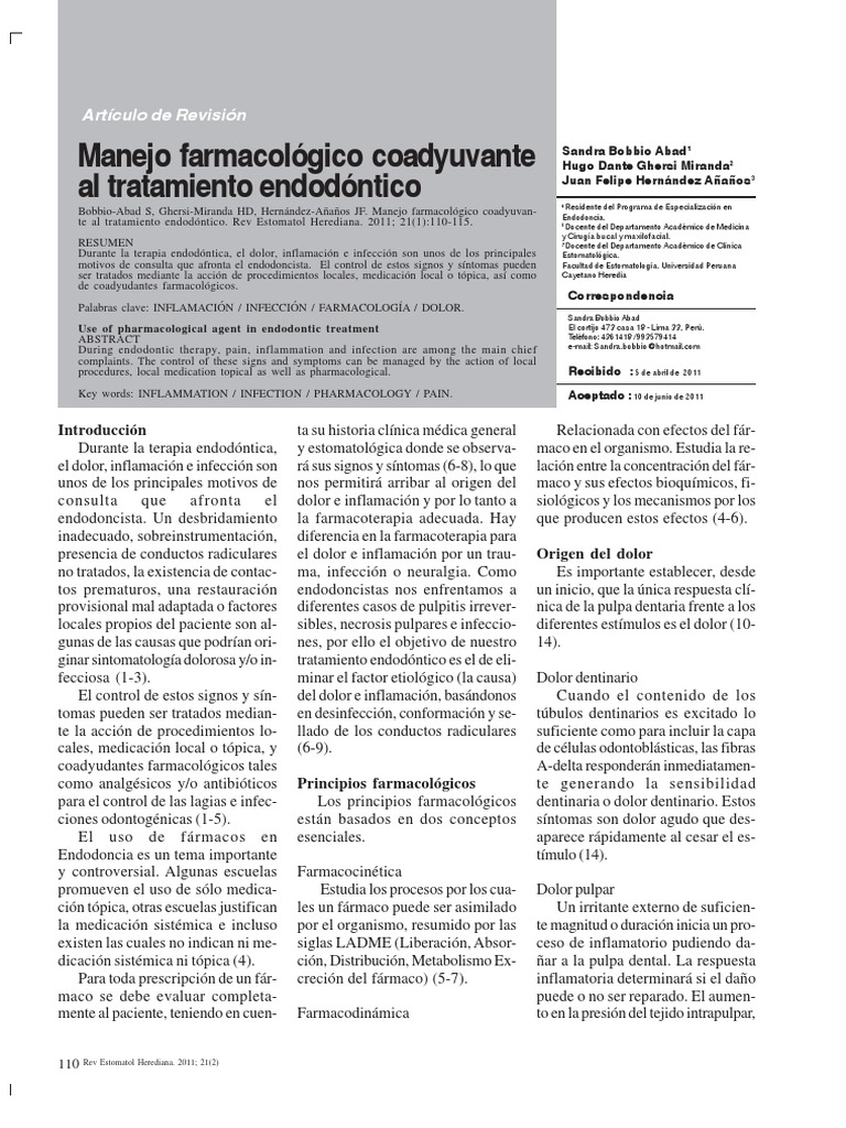 Manejo Farmacológico Coadyuvante Al Tratamiento Endodóntico PDF | PDF ...