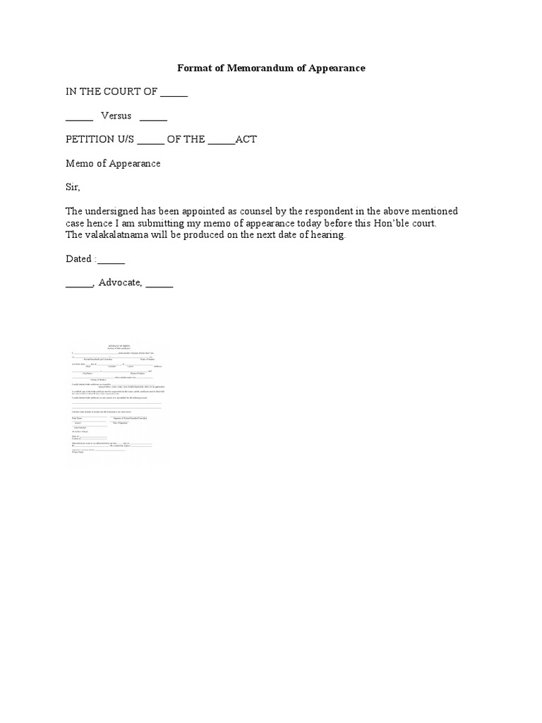 Memo of Appearance Format Guide | PDF | Law | Home & Garden