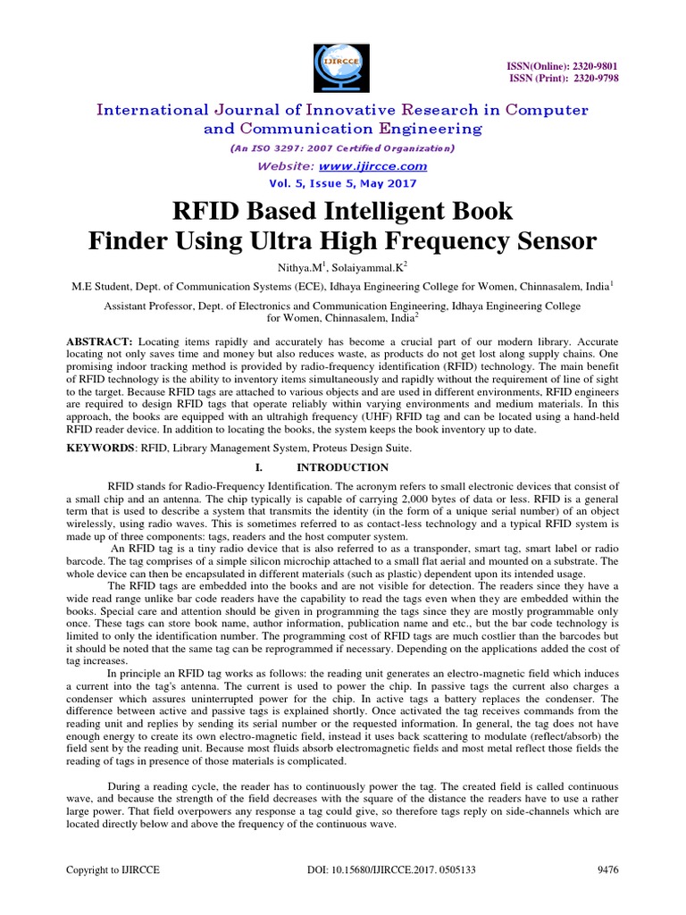 RFID Based Intelligent Book Finder Using Ultra High Frequency Sensor PDF
