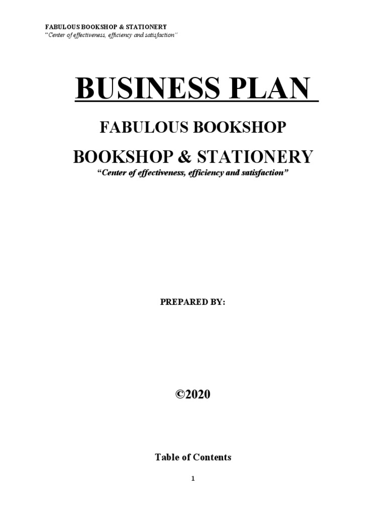 sample business plan for a bookshop