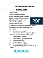 List of Physiology Practicals