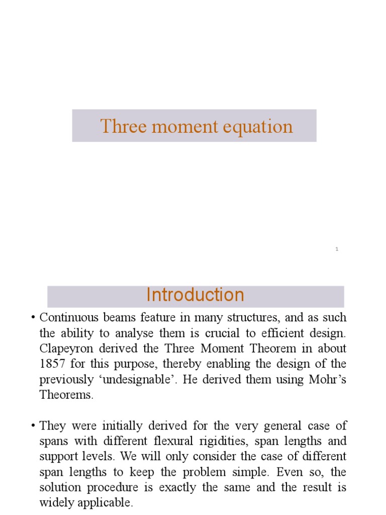 Three Moment Theorem in Beam Analysis | PDF | Equations | Bending