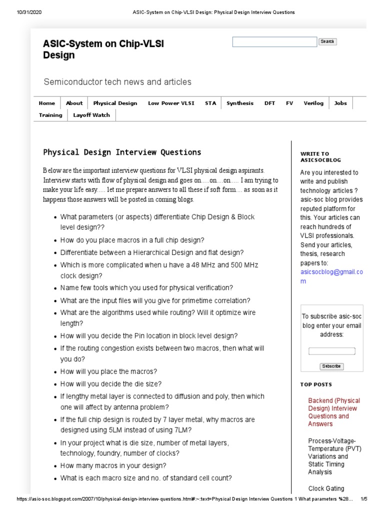 ASICSystem On ChipVLSI Design Physical Design Interview Questions