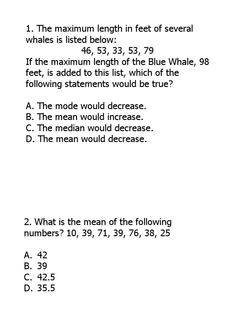 Math Quiz for Students | PDF | Mode (Statistics) | Mean