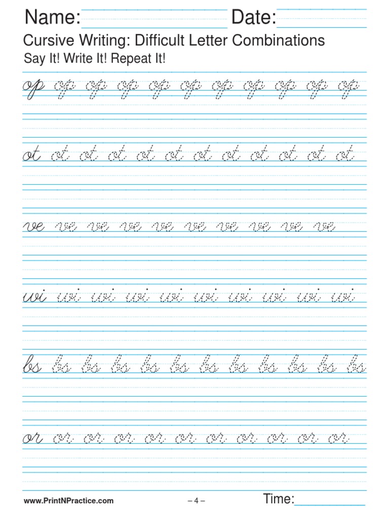 Cursive Writing Difficult Letter Combinations 4 PDF | PDF