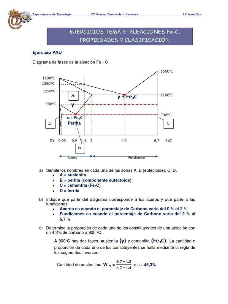Ejercicios sobre Diagrama Fe-C Resueltos | PDF | Hierro | Metalurgia