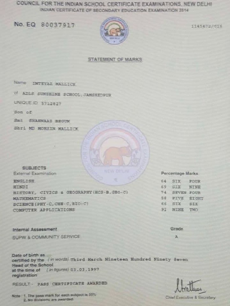 Statement of Marks Certified PDF Computer Engineering Computing