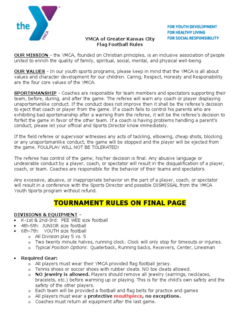 YMCA Flag Football Rules PDF Quarterback Ball Games