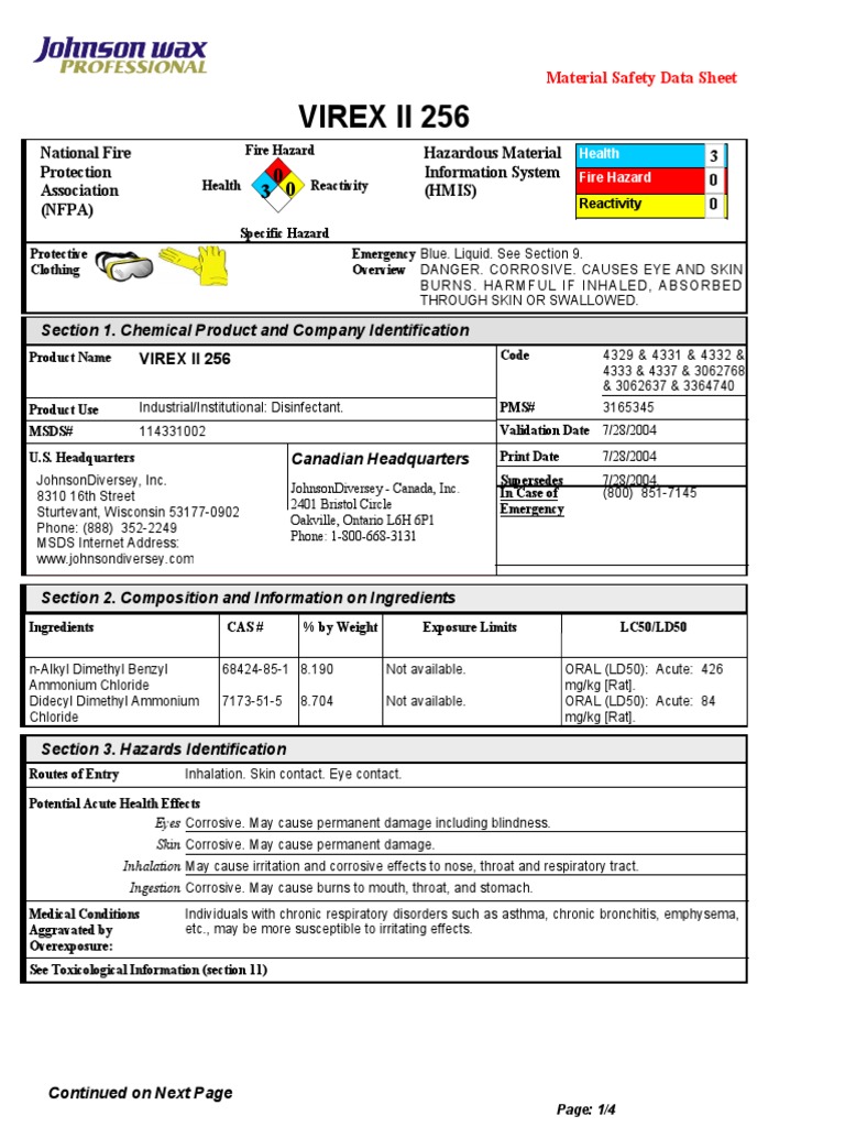 Virex Ii 256 0 3 Hazardous Material Information System (HMIS) National