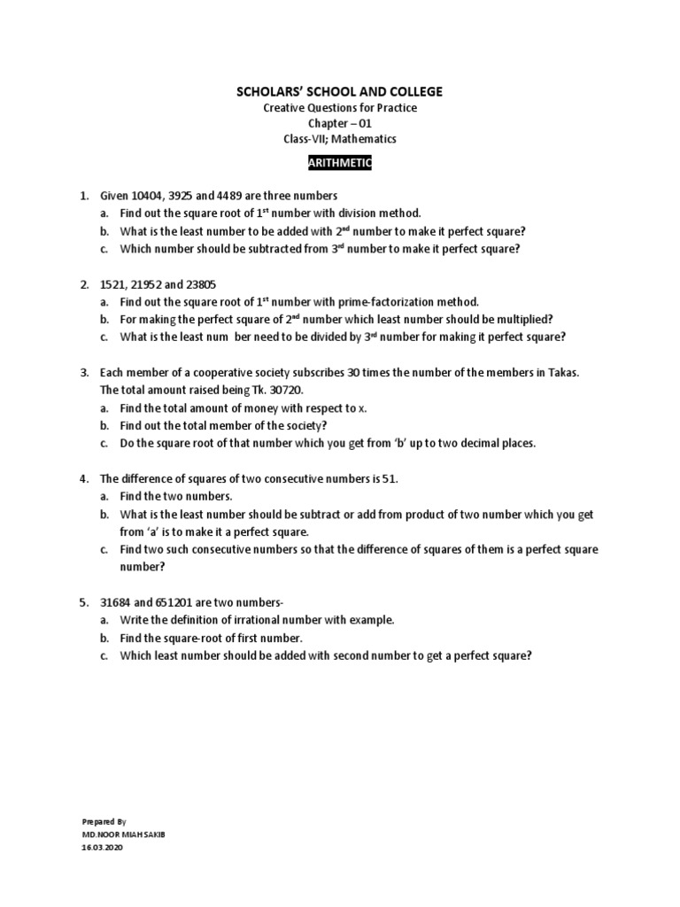 Class 7 Math: Square Roots & Factorization | PDF