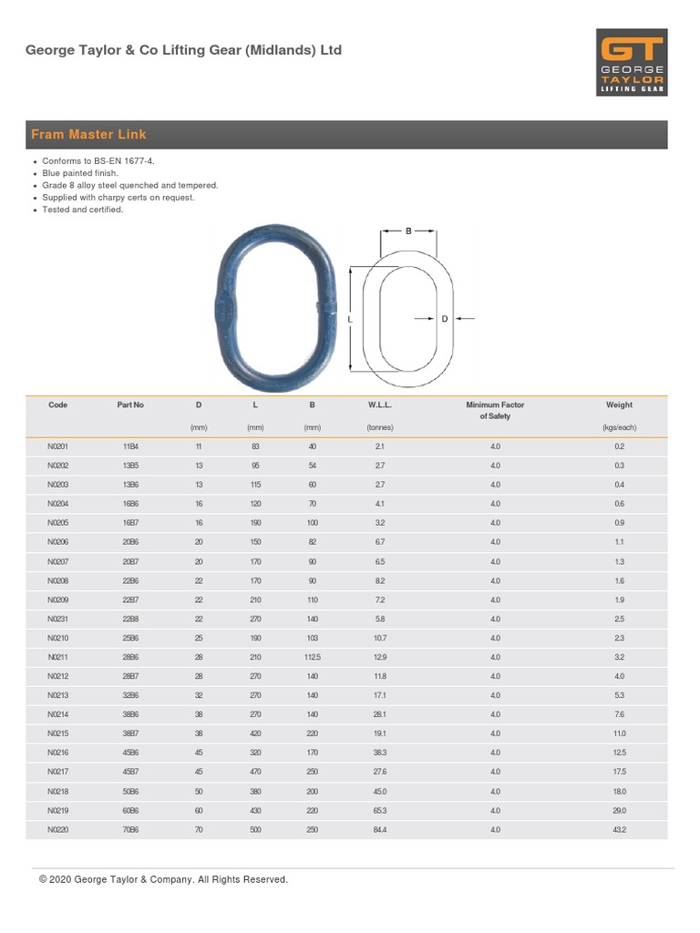 Taylor & Co Lifting Gear (Midlands) LTD Fram Master Link PDF