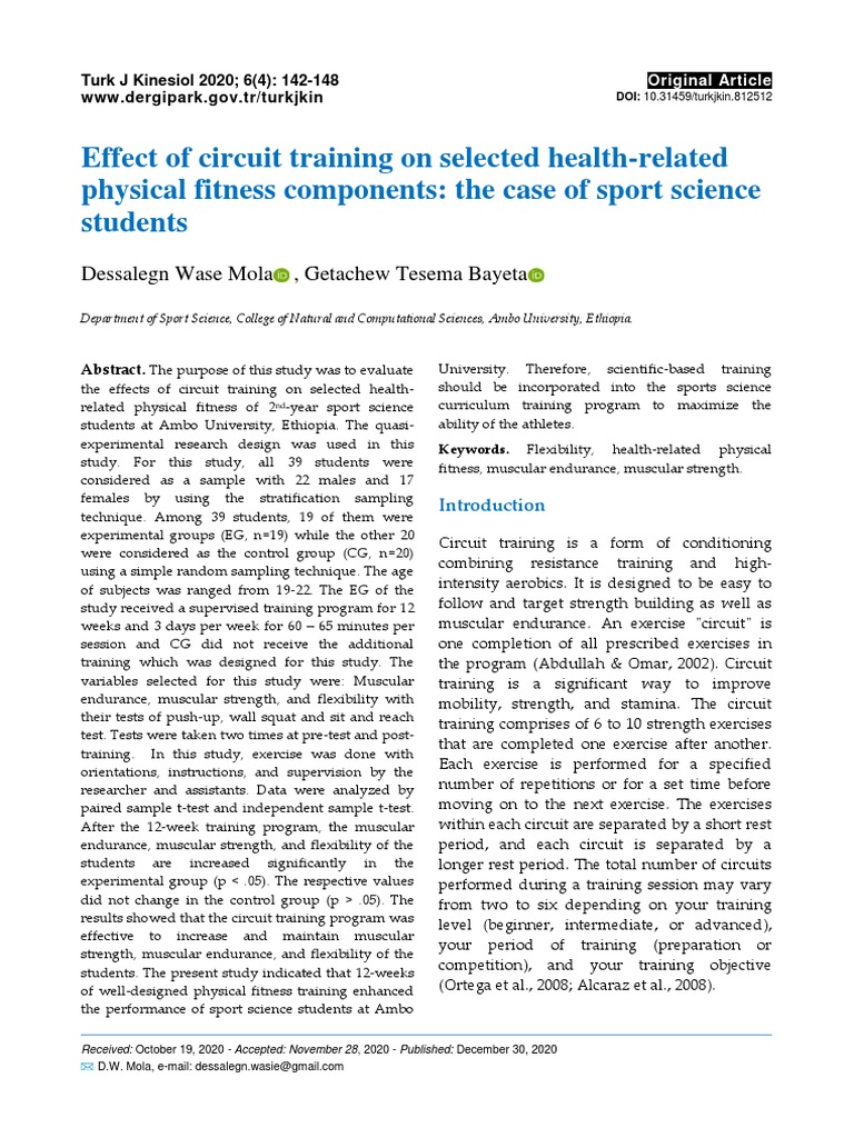Effect of Circuit Training On Selected Health-Related Physical Fitness ...