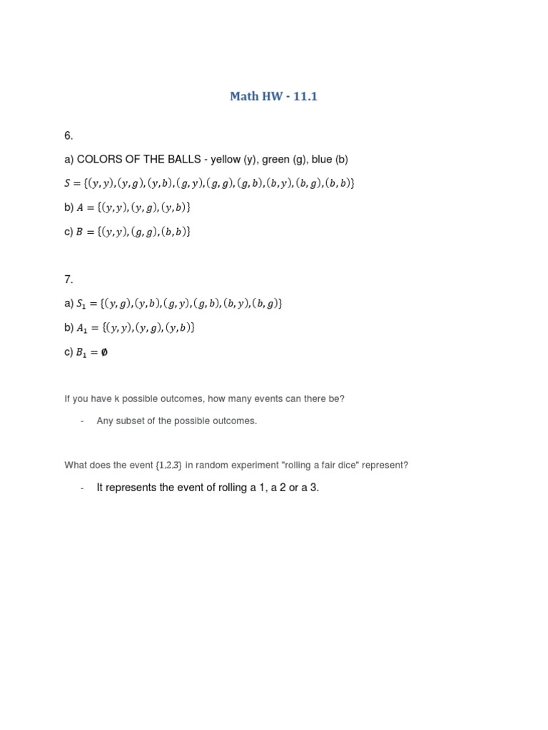 Math Homework 11.1: Probability Basics | PDF