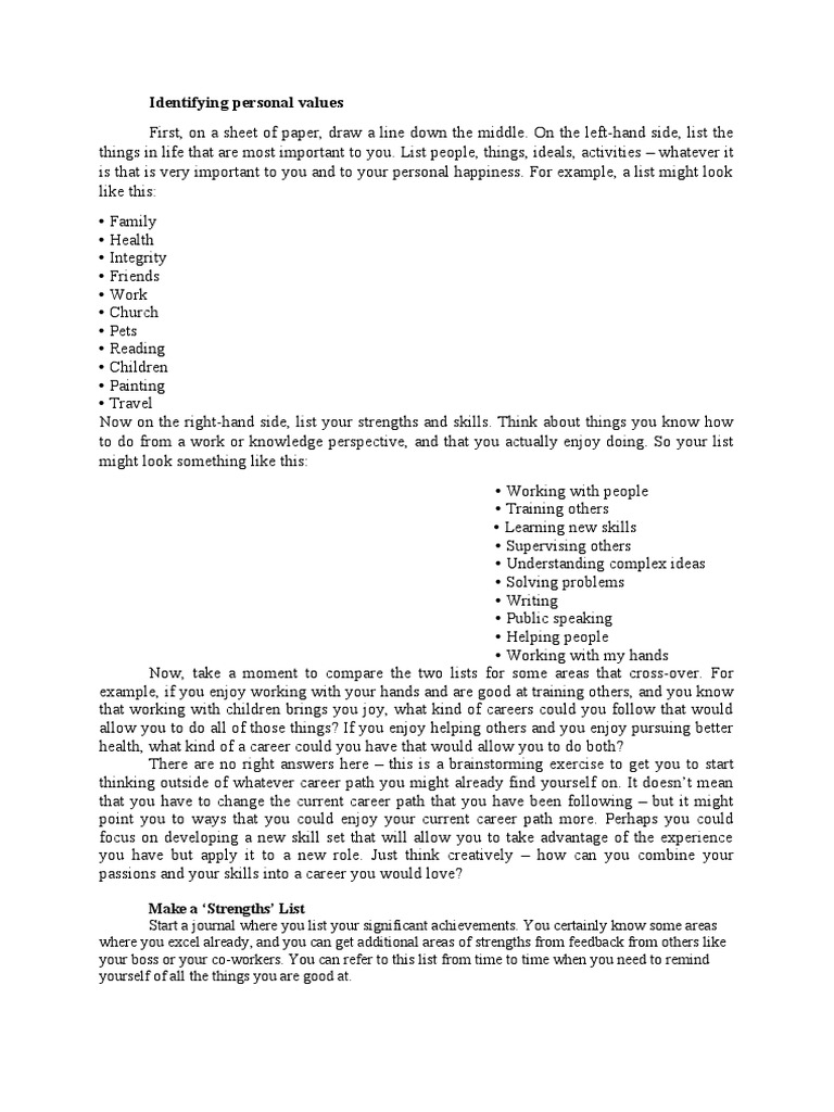 Discovering Your Personal Values and Strengths | PDF | Brainstorming ...