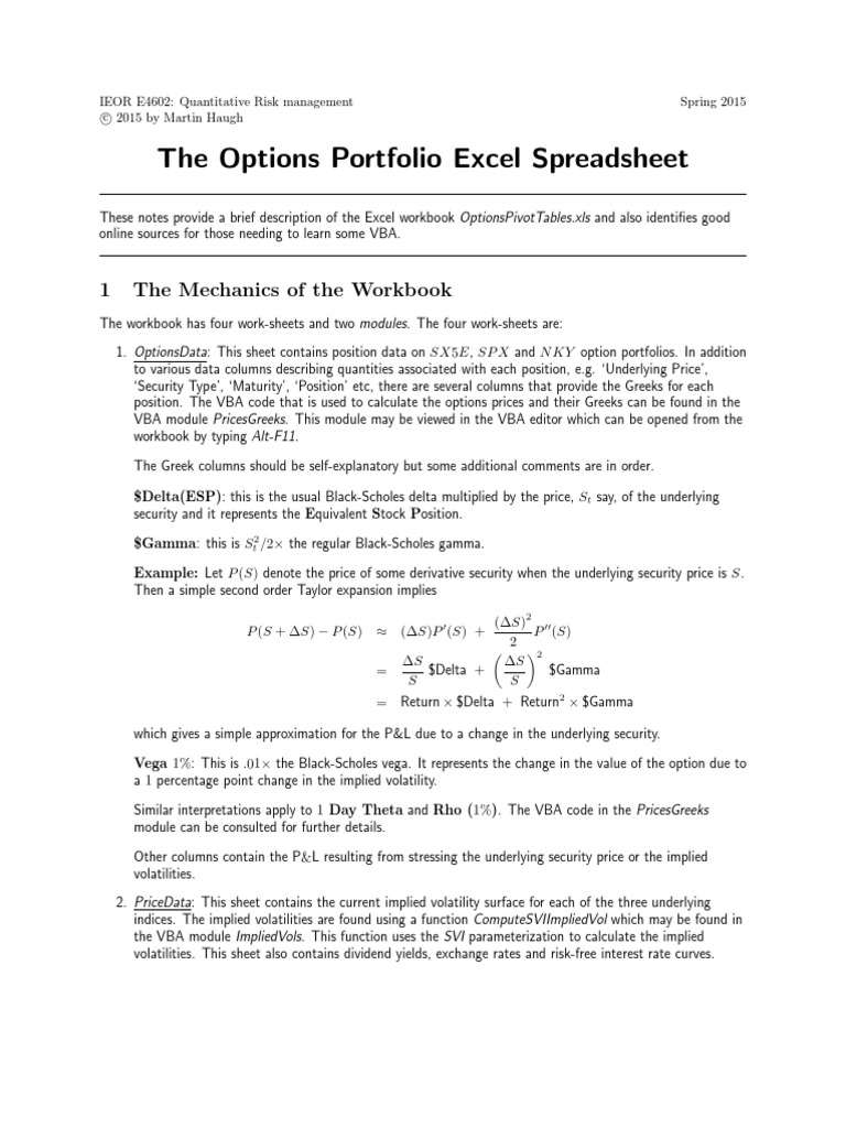 Options Portfolio Excel Workbook Guide | PDF | Greeks (Finance ...