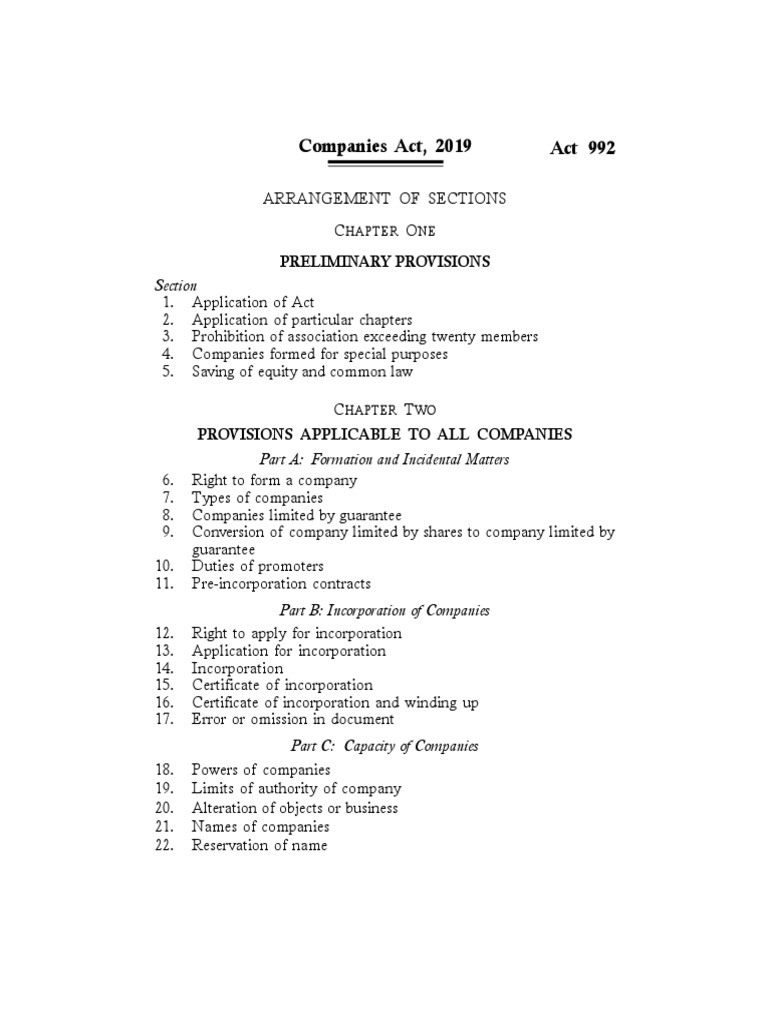 Companies Act, 2019 (Act 992) | PDF | Liquidation | Debenture