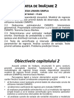 Nitatea DE Învăţare: Regresia Liniara Simpla Timpul Alocat Temei - 4 Ore