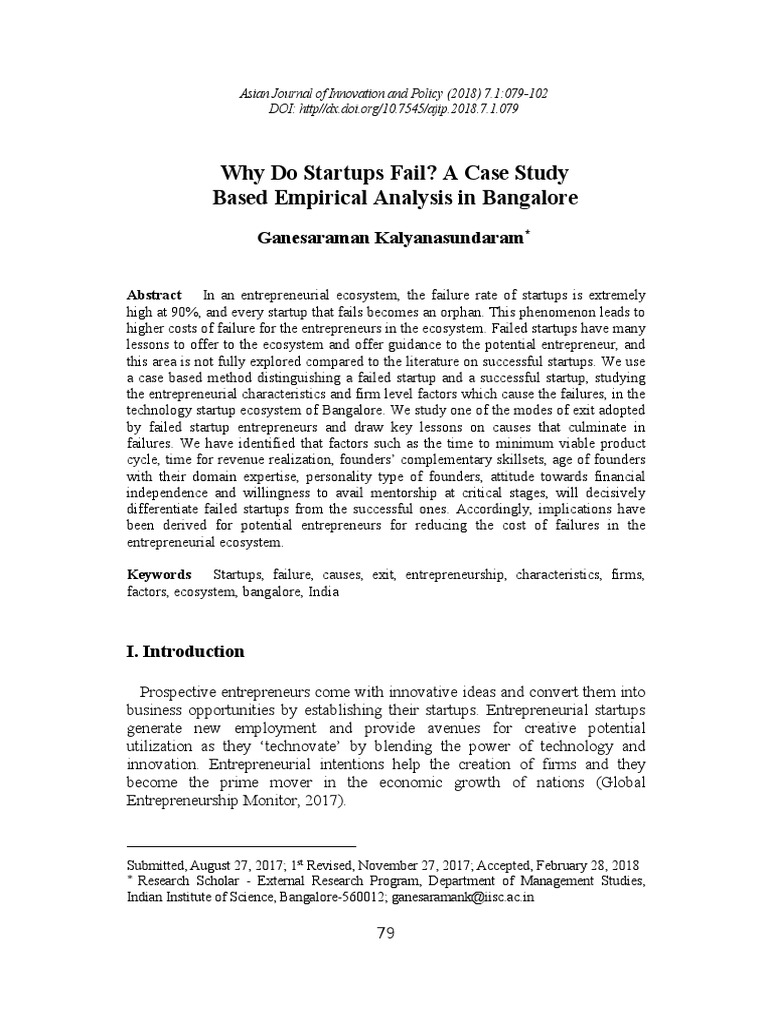 Why Do Startups Fail? A Case Study Based Empirical Analysis in ...