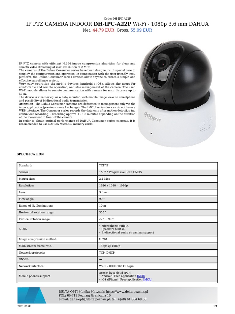 Dahua DH-IPC-A22P Indoor Camera | PDF | Camera | Wi Fi