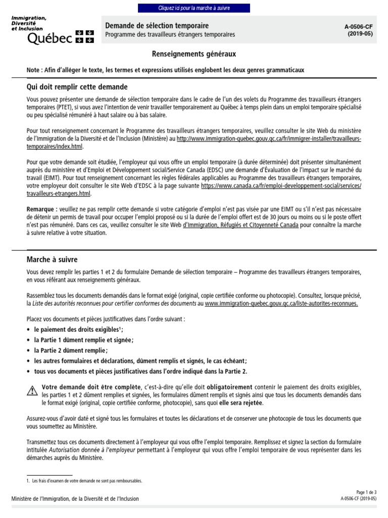 Emploi Quebec Formulaire D Inscription Programme De Qualification Immigration-Quebec A0506CF | PDF | Traductions | Québec