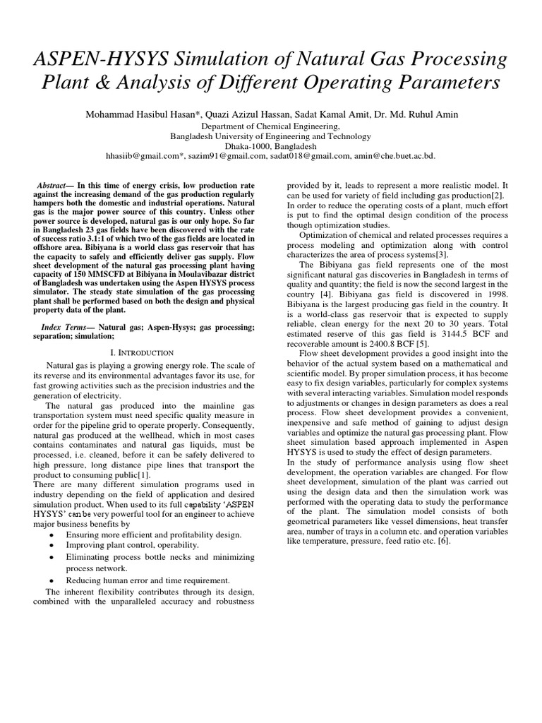 Analysis of Natural Gas Processing Using Aspen HYSYS Simulation ...