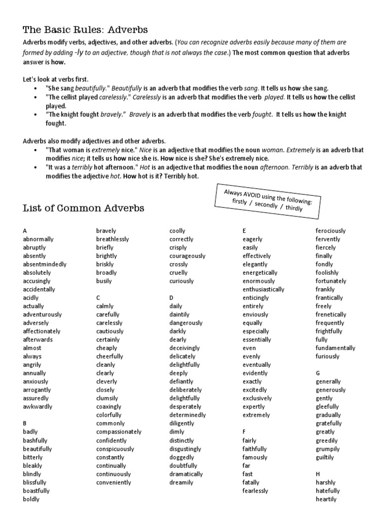 Adverbs Cheat Sheet | PDF | Adverb | Adjective
