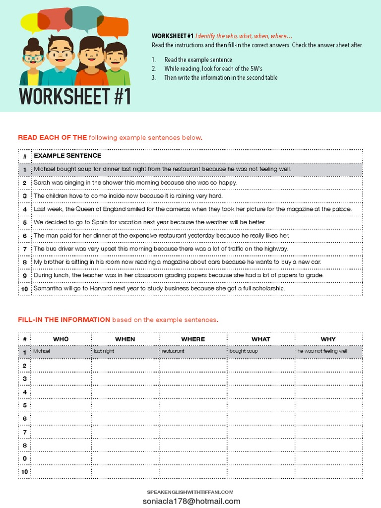 Worksheet 1 READ EACH OF THE Following Example Sentences Below PDF