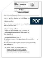 Answer Question One and Any Other Three Questions: Batch (7) Mid Semester (8) Examination Strategic Management