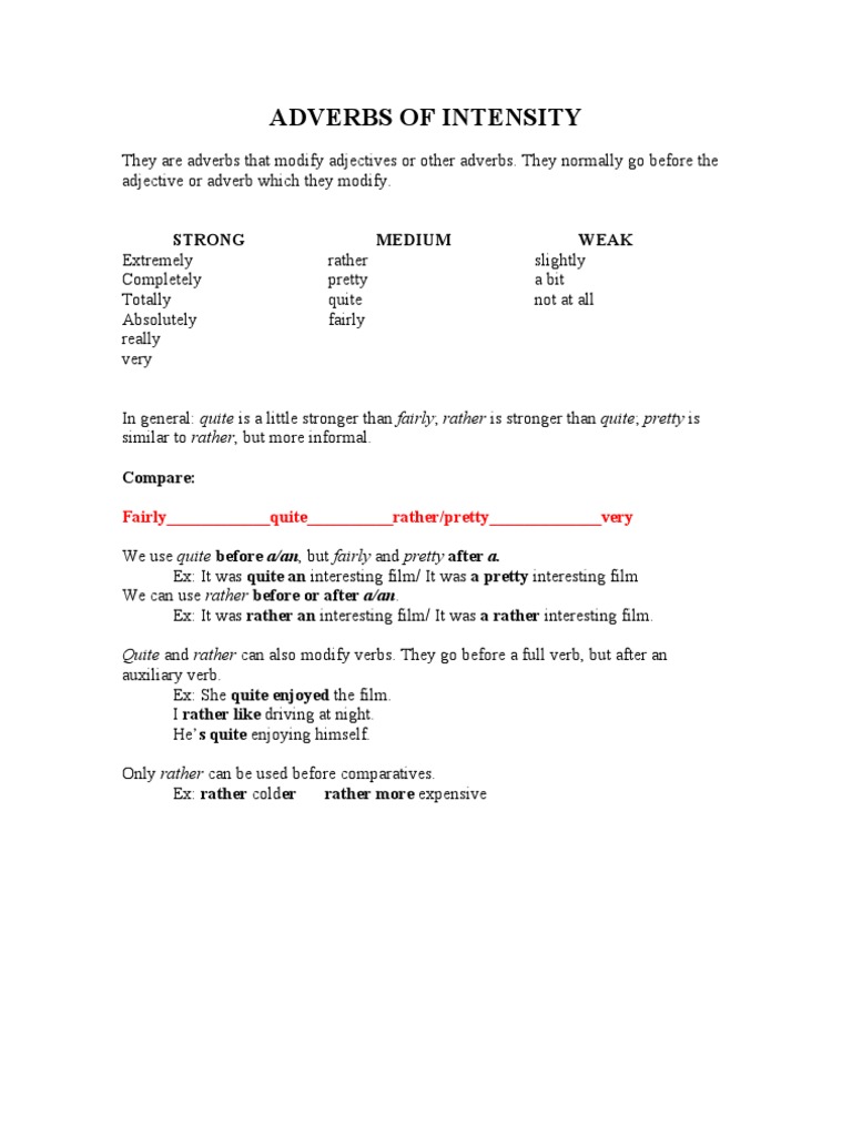 Adverbs of Intensity: Classification and Usage Patterns | PDF