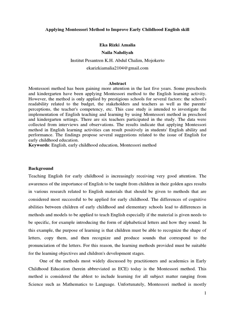 Applying Montessori Method To Improve Ea | PDF | Montessori Education ...