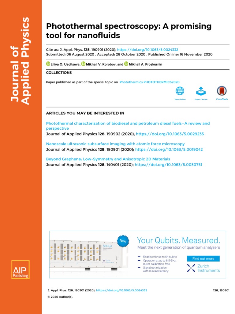 Photothermal Spectroscopy: A Promising Tool For Nanofluids | PDF ...