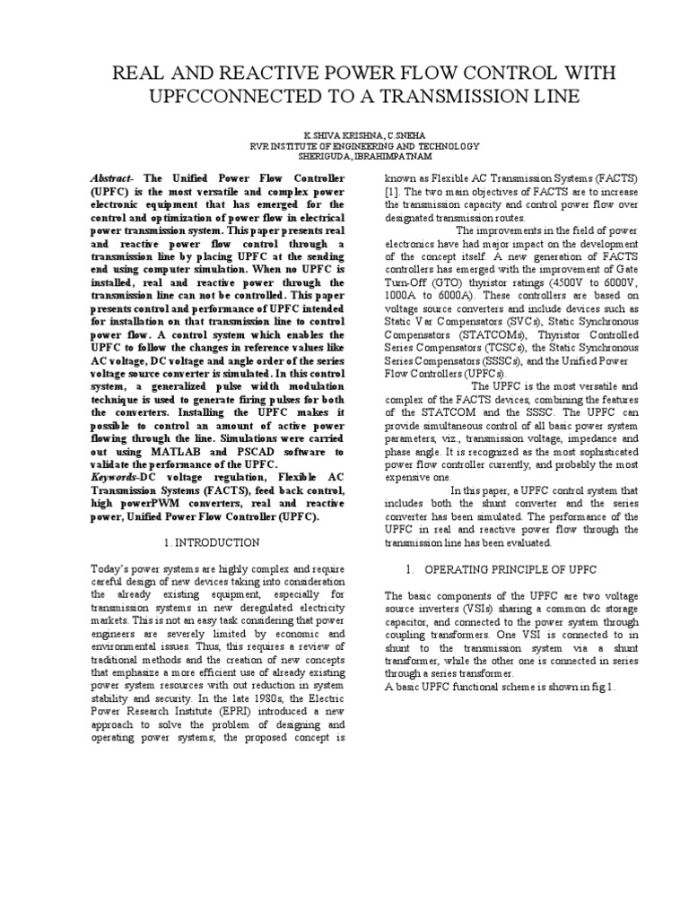 Real and Reactive Power Flow Control With Upfcconnected To A ...