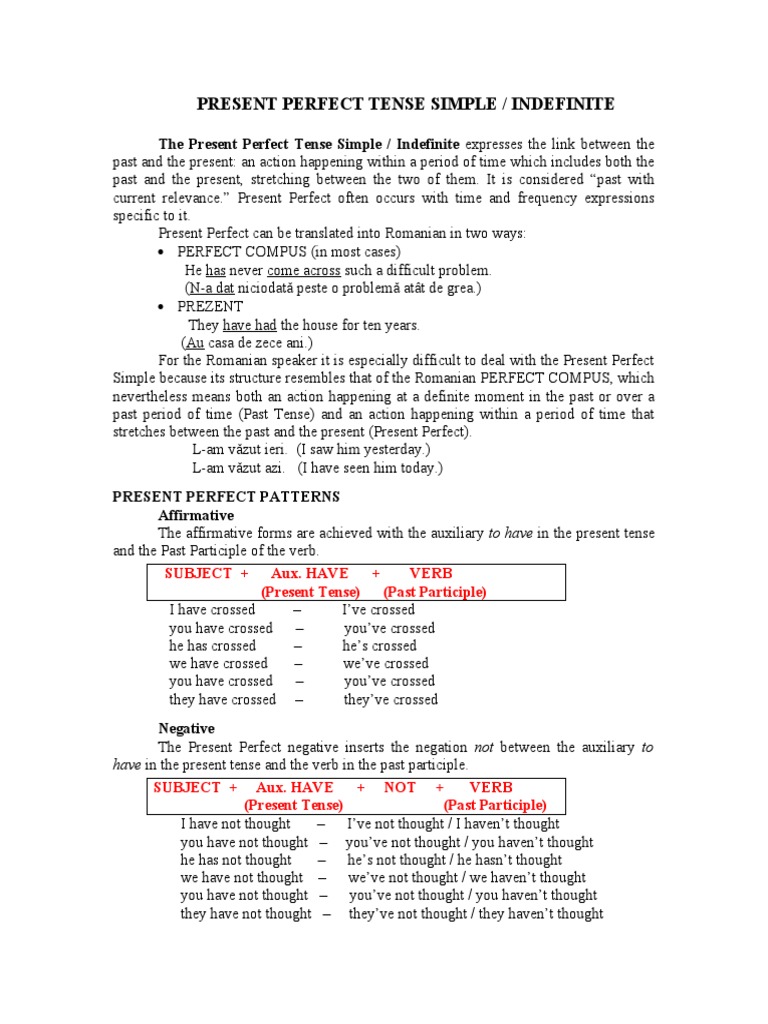 Understanding Present Perfect Tense | PDF | Grammatical Tense | Perfect ...