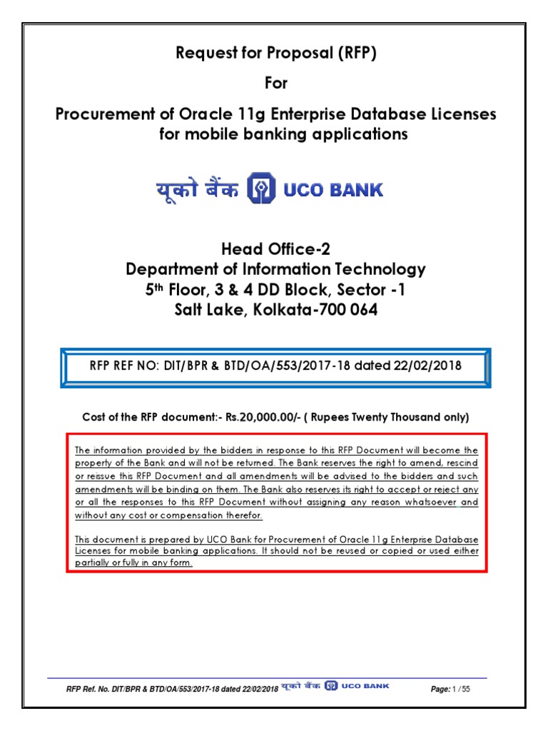 Request For Proposal (RFP) For Procurement of Oracle 11g Enterprise ...