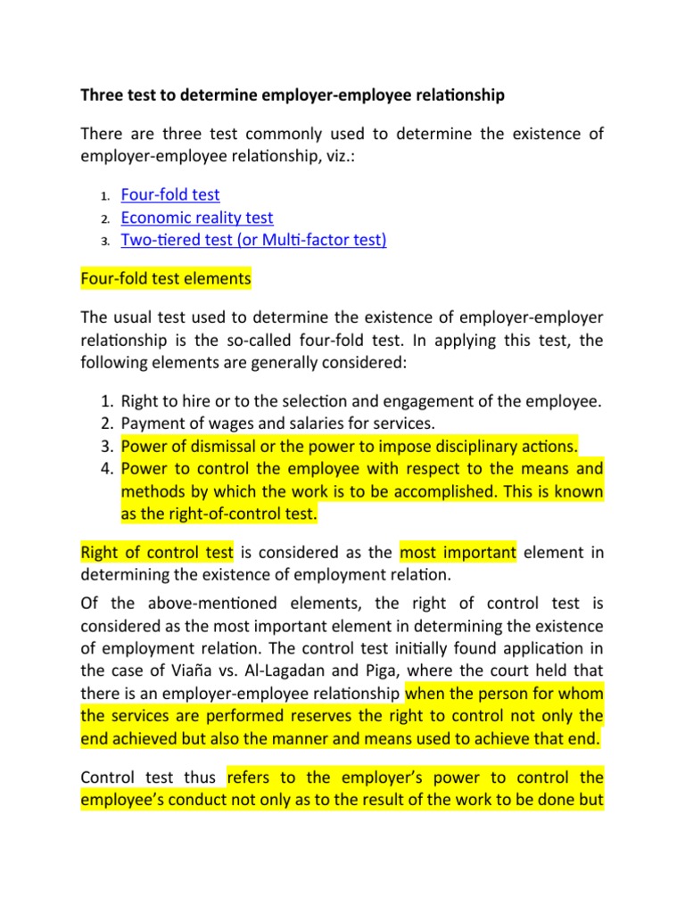 FourFold Test Economic Reality Test TwoTiered Test (Or MultiFactor