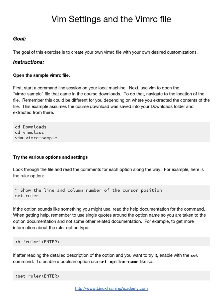 Vim Settings and The Vimrc File Goal PDF Computer File Directory