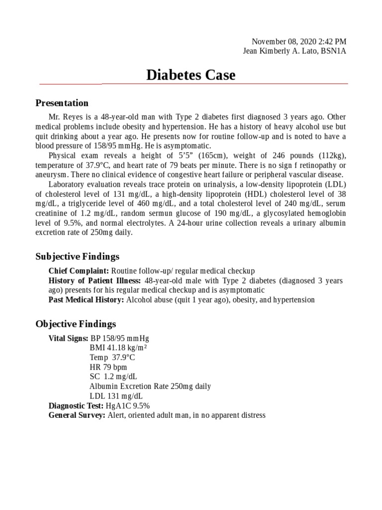 Diabetes Case: Presentation | PDF | Glycated Hemoglobin | Hypertension