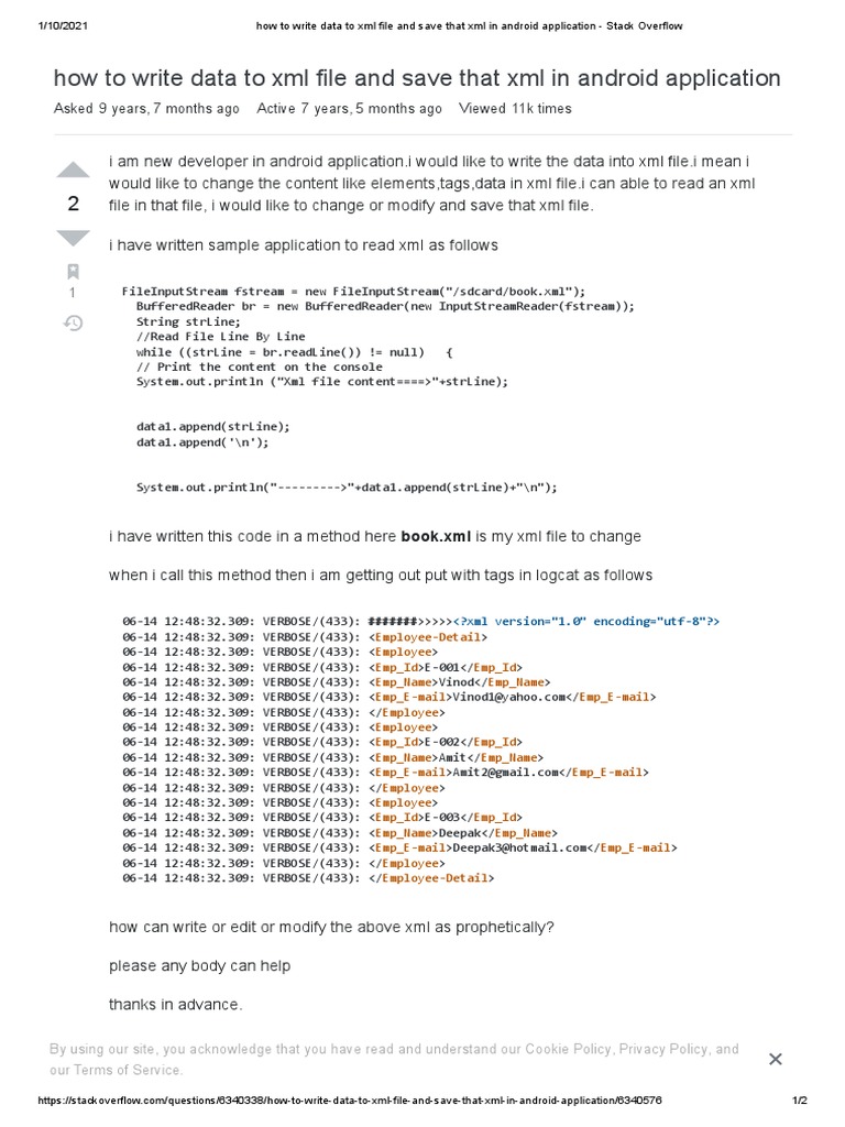 How To Write Data To XML File and Save That XML in Android Application ...