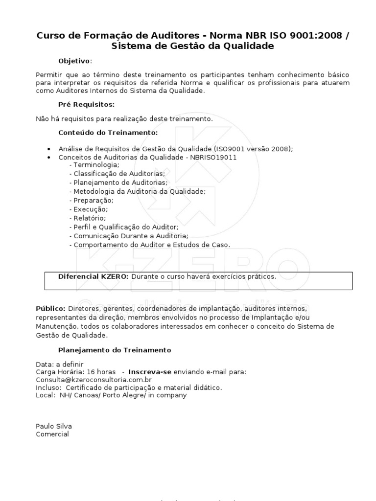 Curso de Auditores Internos ISO 9001 | PDF | Tecnologia e Engenharia