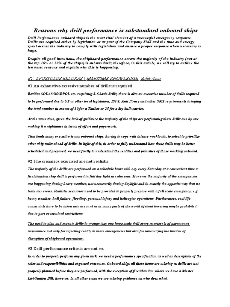 Reasons Why Drill Performance Is Substandard Onboard Ships: BY ...