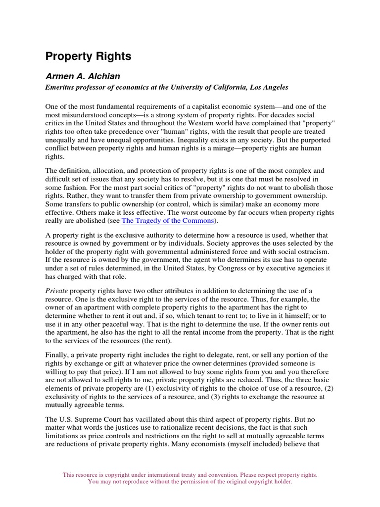 Property Rights: Armen A. Alchian | PDF | Property | Landlord