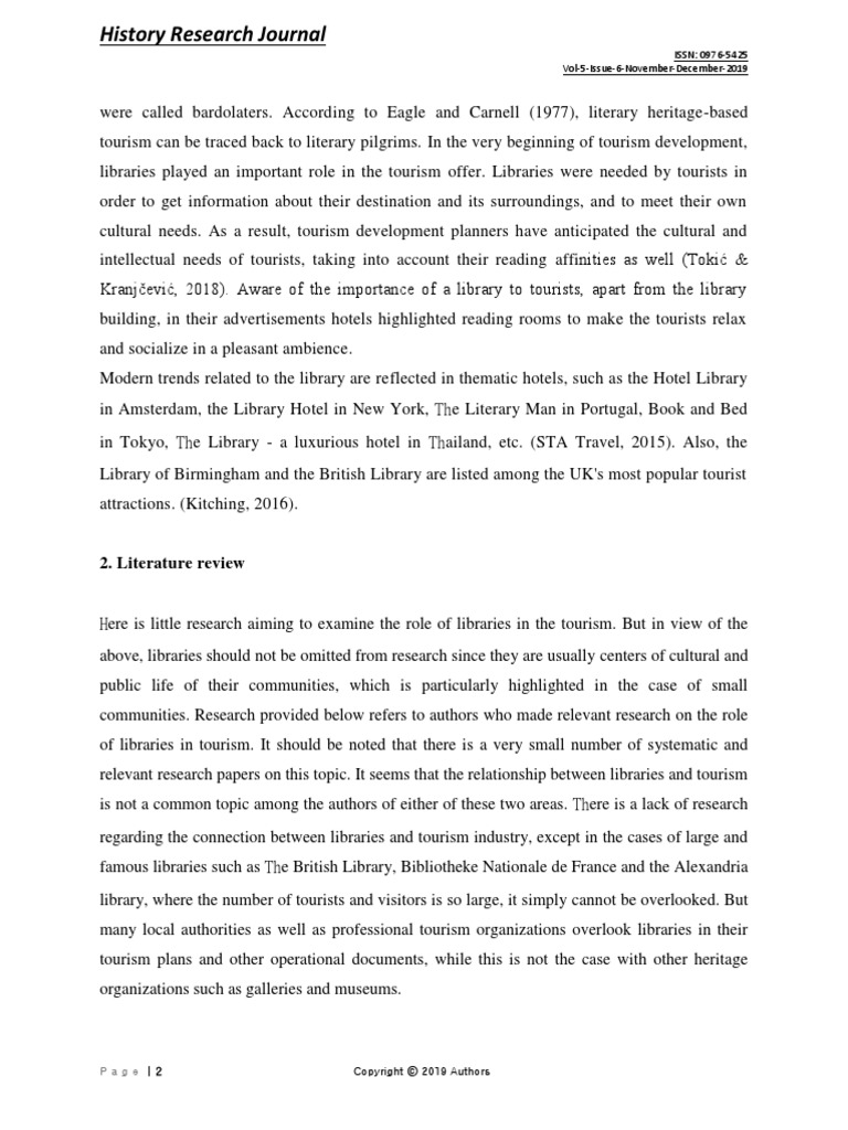 History Research Journal: 2. Literature Review | PDF | Tourism | Libraries
