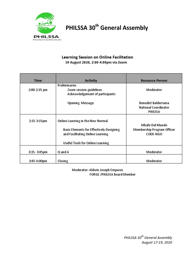 Program - Learning Session On Online Facilitation | PDF